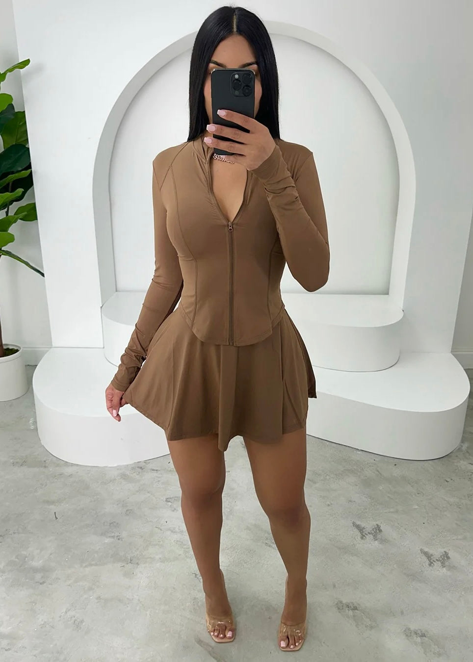 BASIC TENNIS SKORT SET:NUTMEG