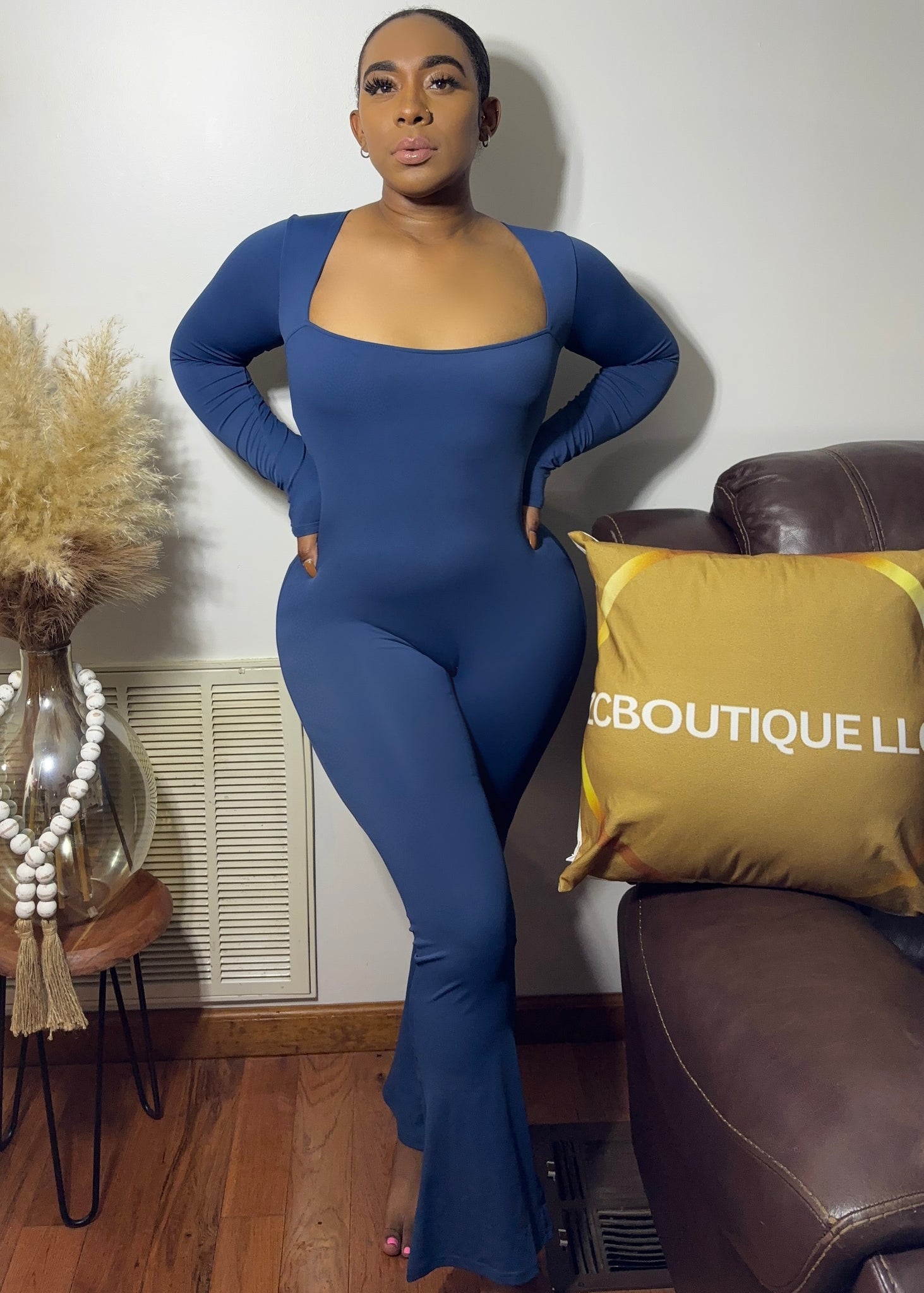 Athletic Flare Jumpsuit:Blue